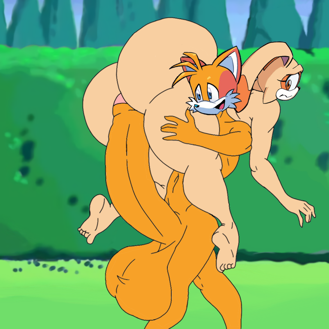1boy, 1girls, ass, balls, big ass, big balls, big butt, big penis, carrying, cream the rabbit, edit, female, fox, huge ass, huge balls, huge cock, male, miles prower, penis, rabbit, sega, shiin (edit), sonic (series), sonic the hedgehog (series), tagme, tails, tails the fox