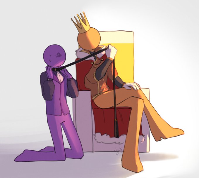 alan_becker animation_vs_minecraft animator_vs_animation anthro collar crown gay gay_male incest king_orange_(avm) kneeling leash leash_and_collar leash_pull legs_crossed lingye_2_(artist) male_only on_knees purple_(avm) stickman sweatdrop throne yaoi