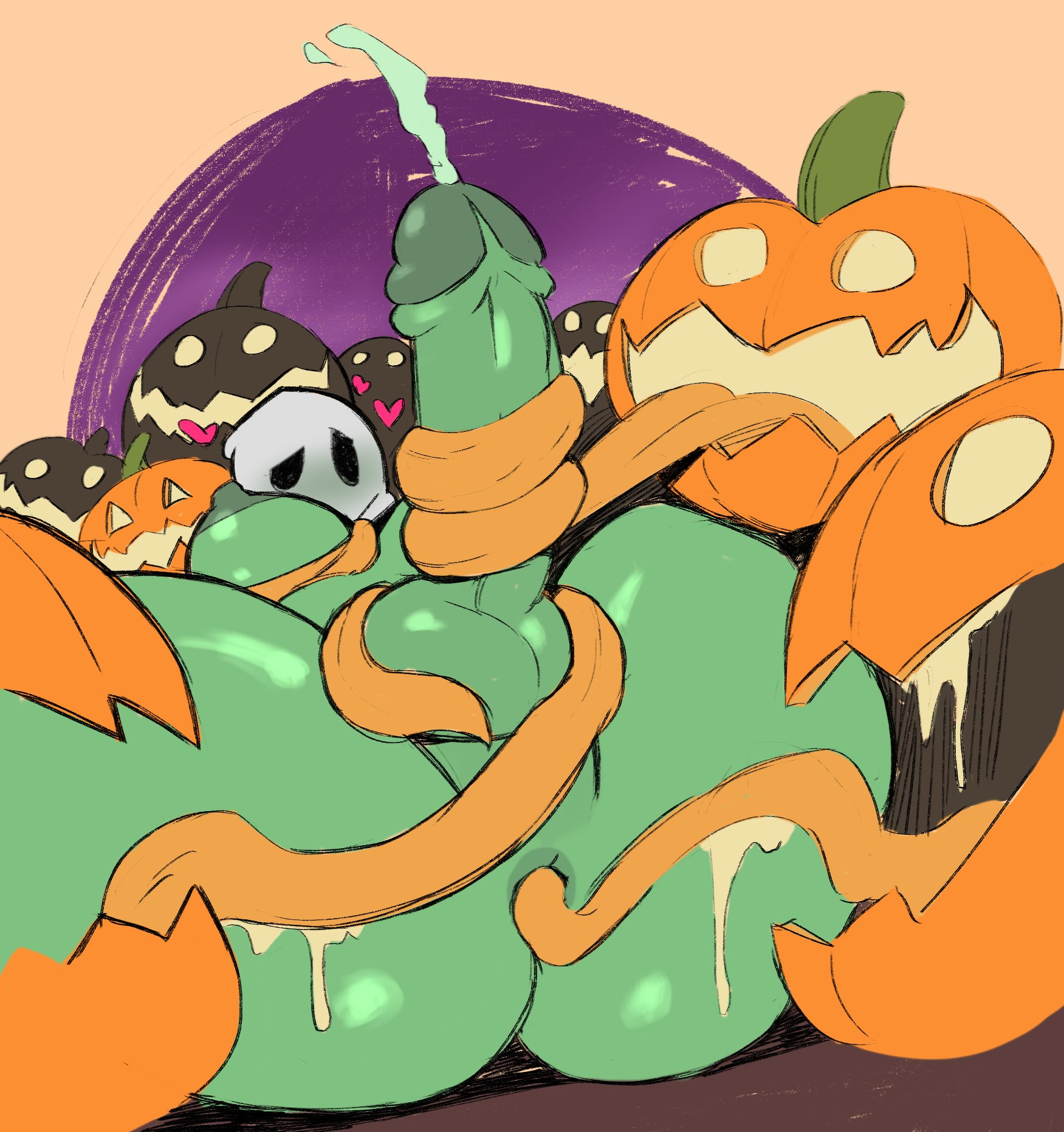 1futa, 2022, acidsticky, anal, animate inanimate, areolae, balls, bedsheet ghost, bedsheets, big breasts, big penis, bottomless, breasts, chubby, clothed, clothing, cum, cumshot, dark skin, dark-skinned futa, dickgirl, ejaculation, erection, female, flora fauna, futa sans pussy, futanari, ghost, ghost girl, green skin, halloween, humanoid, humanoid penis, intersex, long tongue, low-angle view, mostly nude, nipples, on back, oral, orgasm, penis, pumpkin, rimming, thick thighs, tongue, tongue out, tonguejob