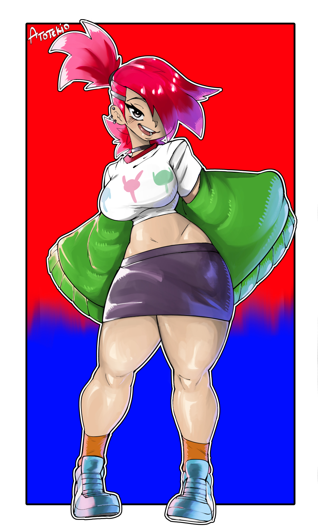 atotekio, big breasts, breasts, choker, female, foster's home for imaginary friends, frankie foster, hourglass figure, midriff, solo female, thick thighs, wide hips