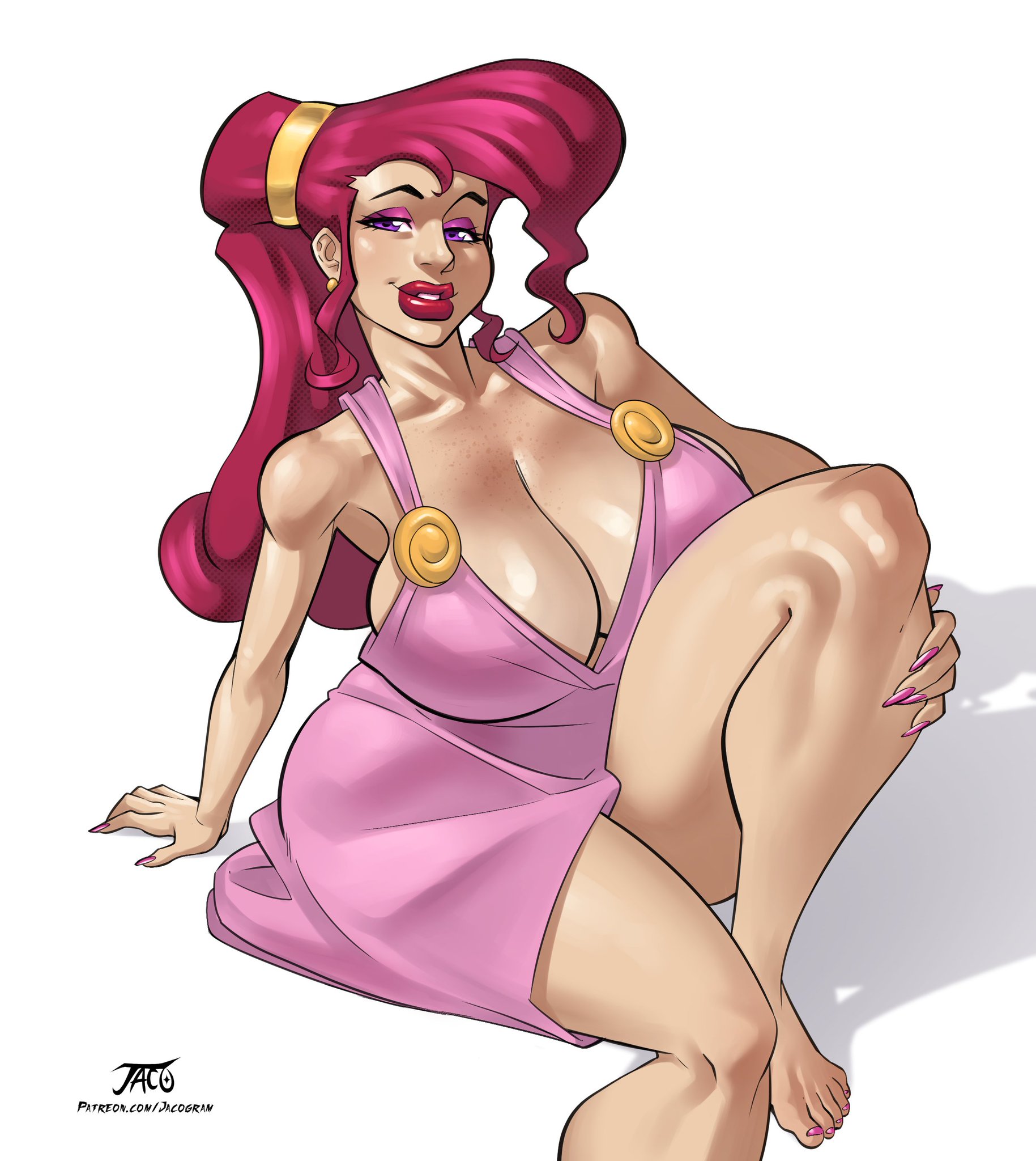 1girls, artist name, ass, big ass, big breasts, bimbo, breasts, busty, cleavage, disney, eyebrows, eyelashes, eyes, female, female focus, female only, fit, fit female, greek mythology, hair, hercules (1997 film), hercules (disney), hips, hourglass figure, huge ass, huge breasts, human, iacolare, jacogram, large ass, large breasts, legs, light skin, light-skinned female, long hair, megara, mythology, red hair, thick, thick legs, thick thighs, thighs, toned, toned female, upper body, voluptuous, waist, wide hips