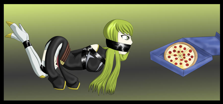 1girls bare_shoulders black_dress black_tape bondage boots boots_only bound bound_ankles bound_arms bound_legs c.c. code_geass dress duct_tape eyelashes female female_only femsub gag gagged green_background green_eyes green_hair grey_background heels heels_only kaozkaoz long_boots long_hair looking_at_food looking_at_object pizza pizza_box solo solo_female tape_bondage tape_gag taped_mouth white_boots