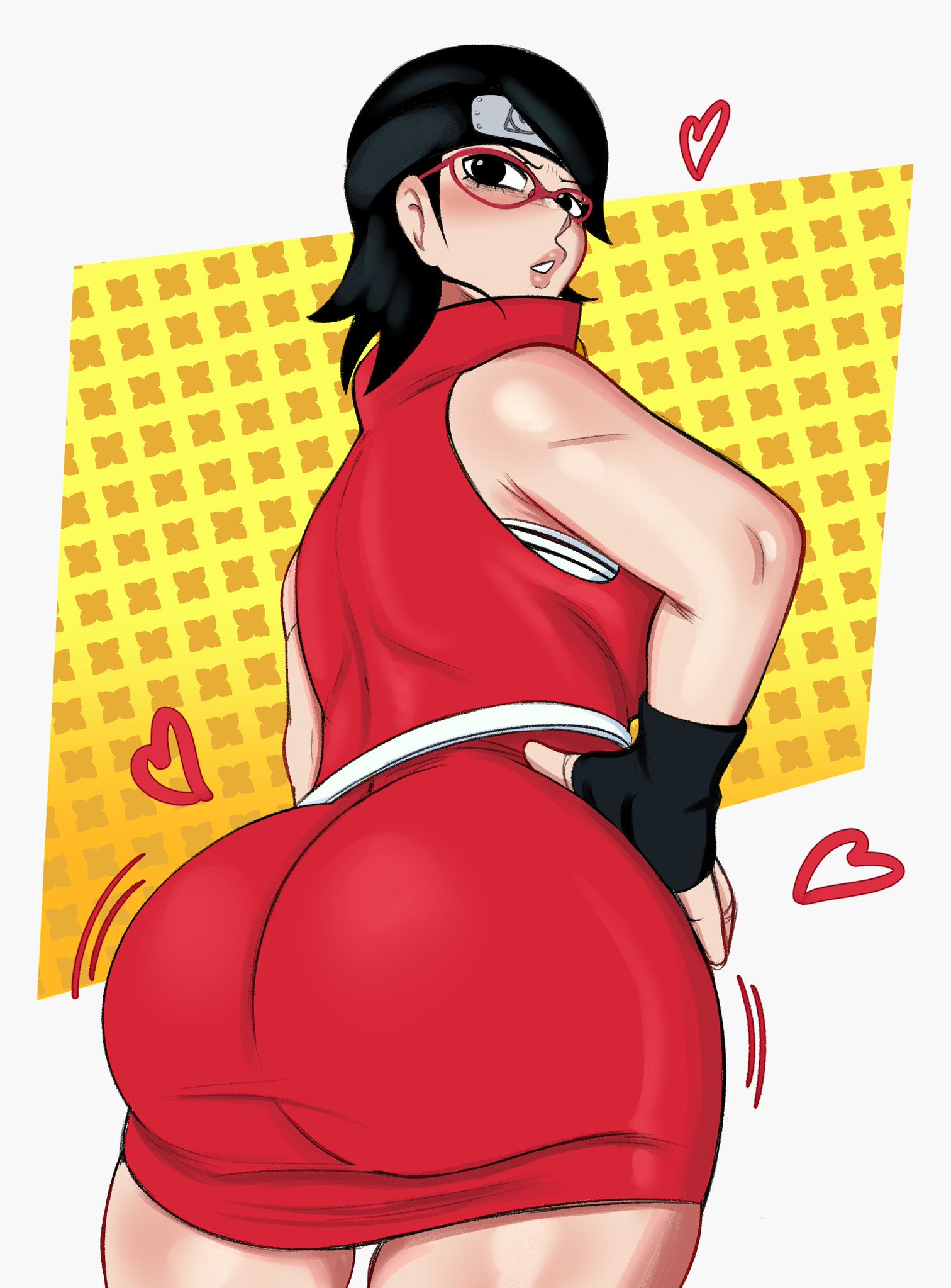 1girls, ass, back view, big ass, boruto: naruto next generations, bubble ass, bubble butt, female, female only, fully clothed, huge ass, huge butt, naruto, naruto (series), sarada uchiha, solo, thick ass, thick thighs, yamathegod
