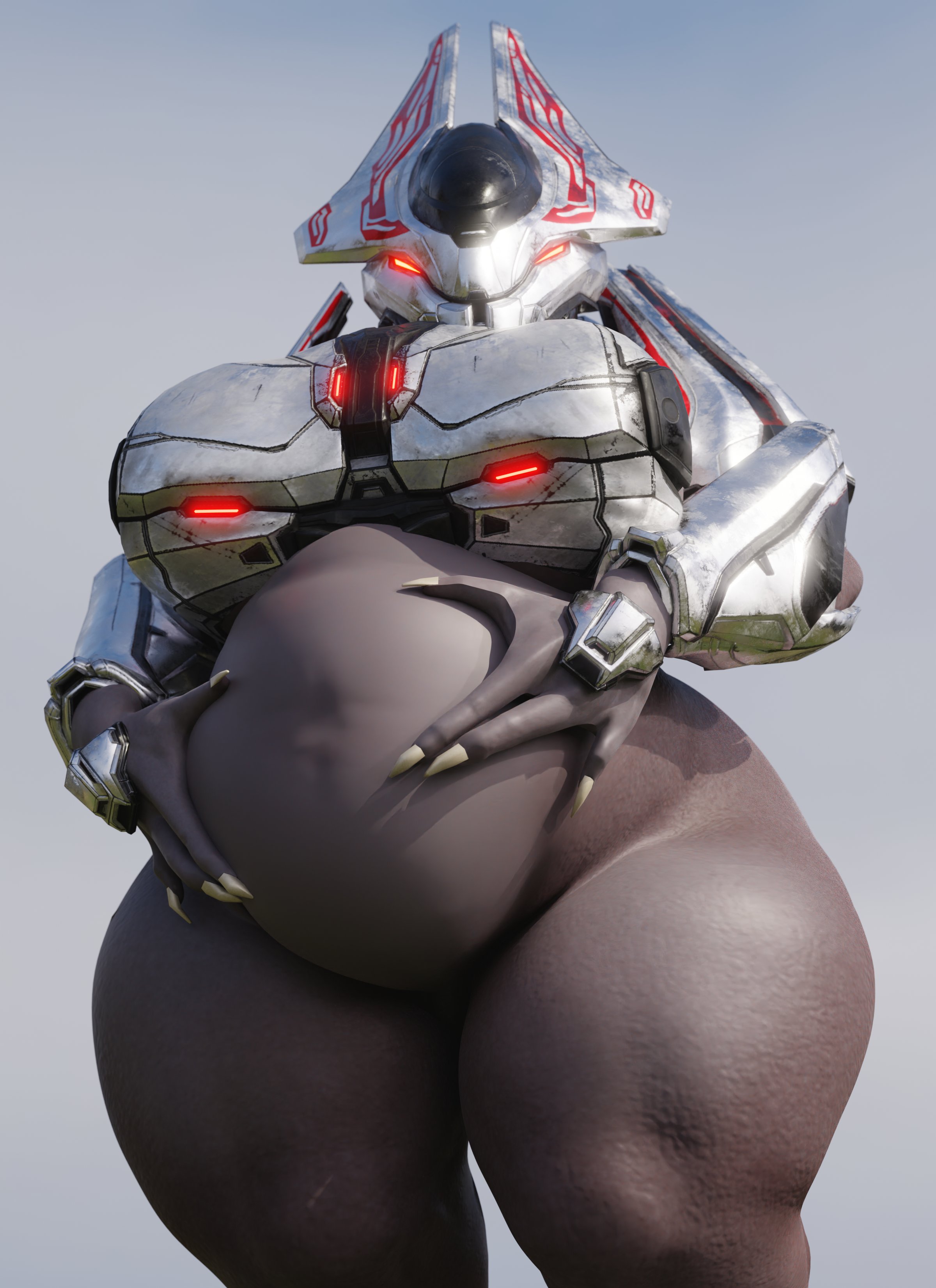 2022, 3d, alien, alien girl, armor, big belly, big breasts, breasts, child bearing hips, chubby, chubby female, coolmaster98, female, female sangheili, halo (series), holding belly, no artist signature, overweight, overweight female, pregnant, sangheili, thick thighs