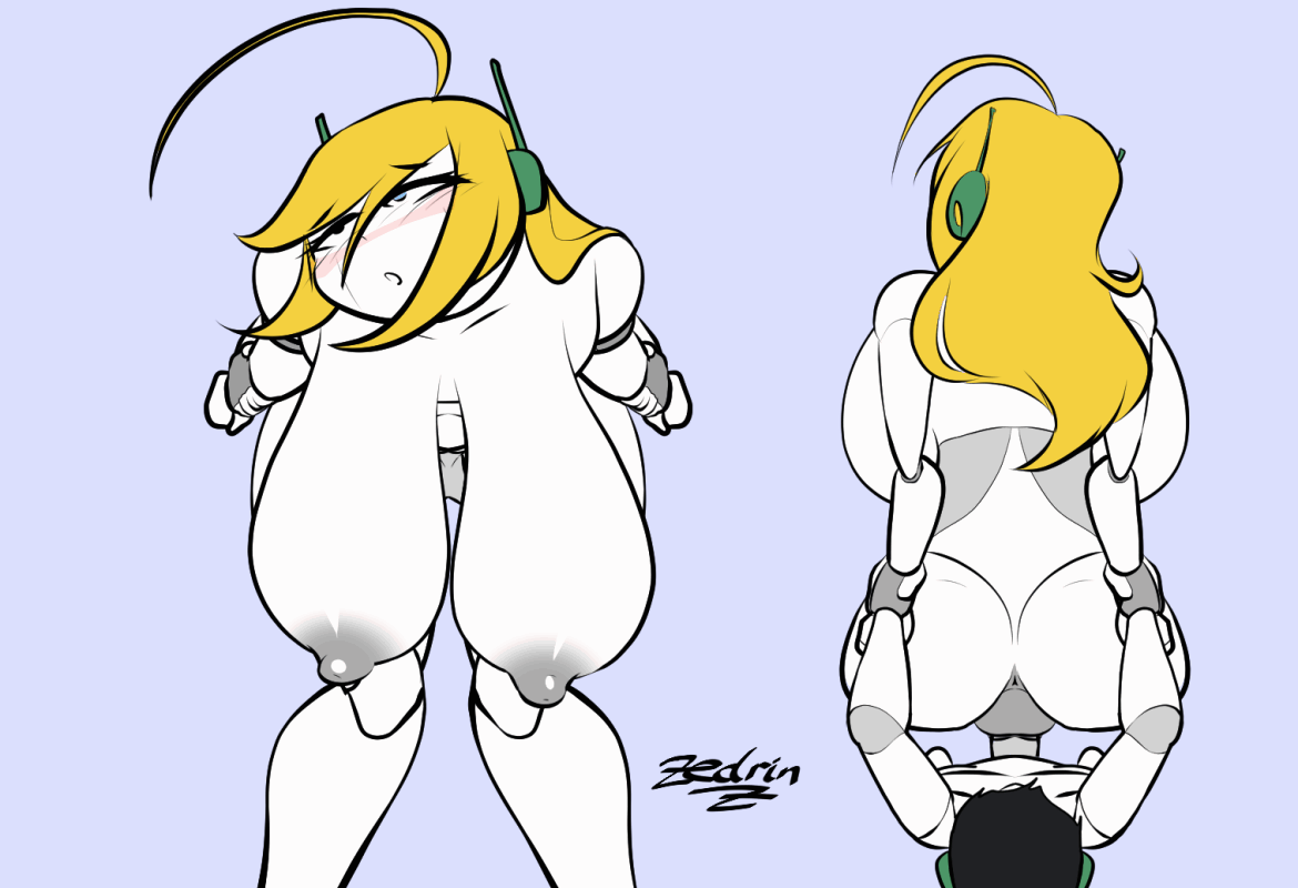1boy, 1girls, animated, animated gif, backboob, big breasts, black hair, blonde hair, blush, breasts, cave story, couple, curly brace, doggy style, female, floppy breasts, hanging breasts, holding arms, looking pleasured, male, nipples, pussy, quote (cave story), robot, robot boy, robot girl, robot humanoid, robot joints, sagging breasts, shorter male, size difference, smaller male, swinging breasts, taller female, vaginal penetration, vaginal sex, white skin, zedrin