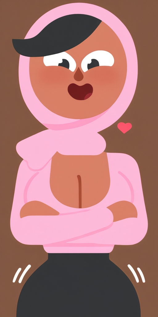 big_breasts black_eyes black_hair black_skirt breasts brown_skin cleavage duolingo happy heart hijab looking_at_viewer massive_breasts muslim muslim_female open_mouth pink_shirt skirt smile zari_(duolingo)