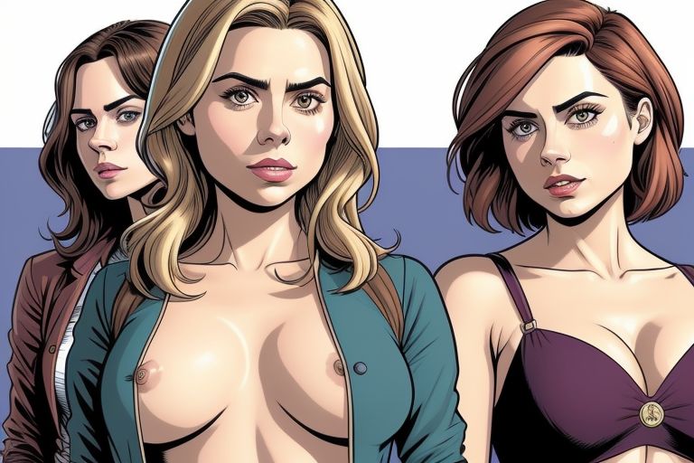 3girls ai_generated amy_pond bra breasts_out clara_oswald doctor_who english female female_only human human_only light_skin no_bra rose_tyler same_face