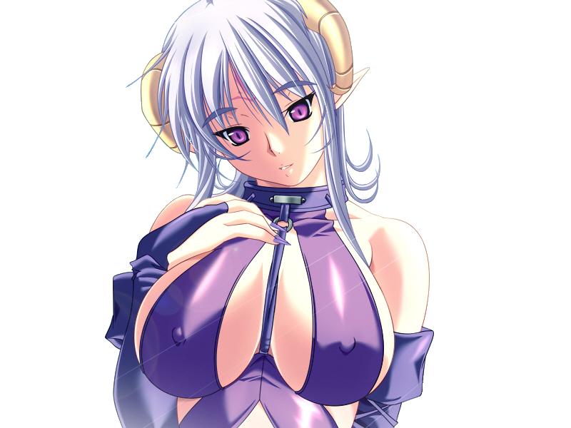 blush breasts cleavage demon_girl demon_horns erect_nipples game_cg horns large_breasts lyra_(magical_witch_academy) m&m_(mickey_and_mackey) magical_witch_academy nail_polish official_art pointy_ears smile succubus succubus_costume succubus_outfit