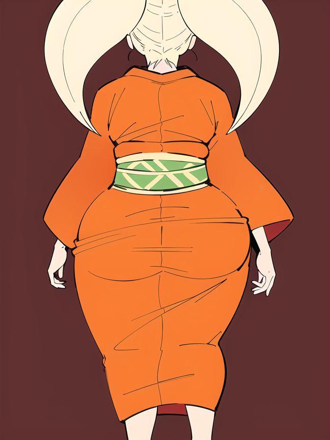 1girls, artist request, ass, back view, big ass, big butt, blonde hair, danganronpa, danganronpa 2: goodbye despair, female, female only, kimono, long hair, saionji hiyoko, shortstack, solo, spankable ass, standing, tagme, voluptuous, voluptuous female