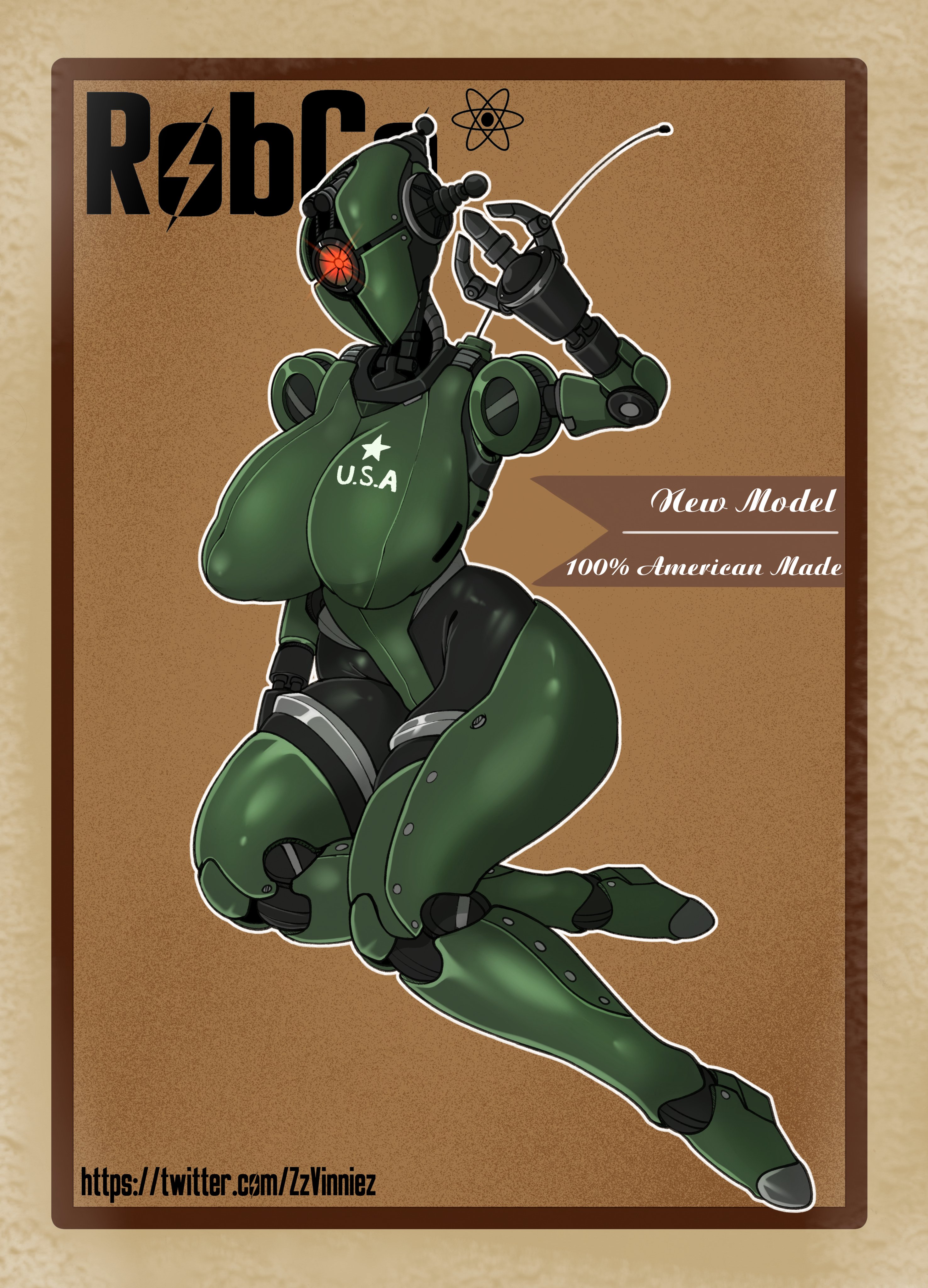 1girls, 2023, 2d, 2d (artwork), antennae, ass, assaultron, assaultron (fallout), bethesda softworks, big breasts, big thighs, breasts, busty, claws, fallout, fallout 4, female, female focus, female only, green body, gynoid, hi res, highres, hips, hourglass figure, huge ass, large ass, large breasts, large butt, long legs, nipple bulge, red eye, robot, robot girl, robot humanoid, robot joints, solo, solo female, solo focus, thick thighs, thighs, voluptuous, wide hips, zzvinniezz