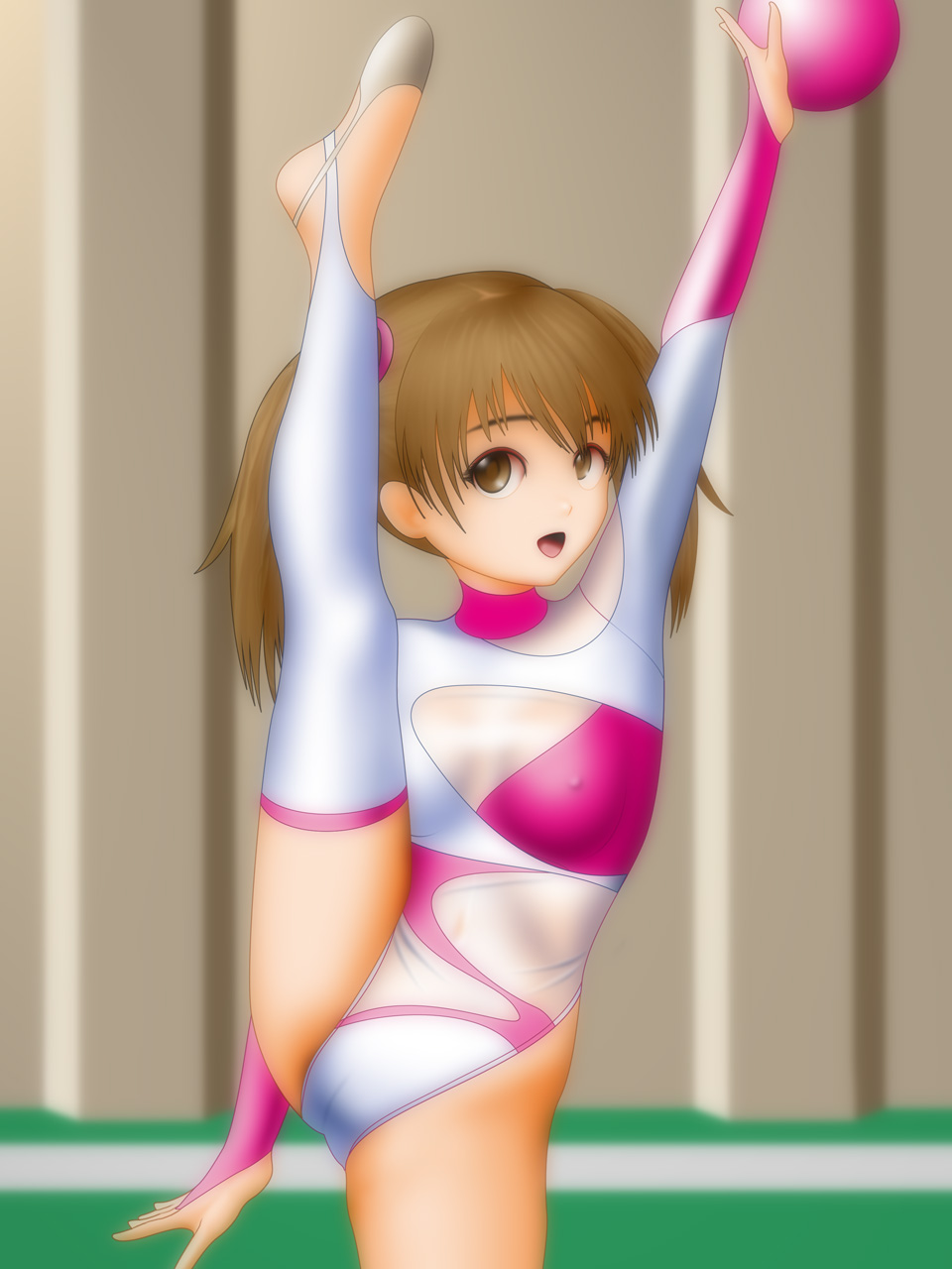 1girls cameltoe clothing erect_nipple erect_nipples female female_only flexible fully_clothed highres samejima_minoru smile solo tight_clothing unitard