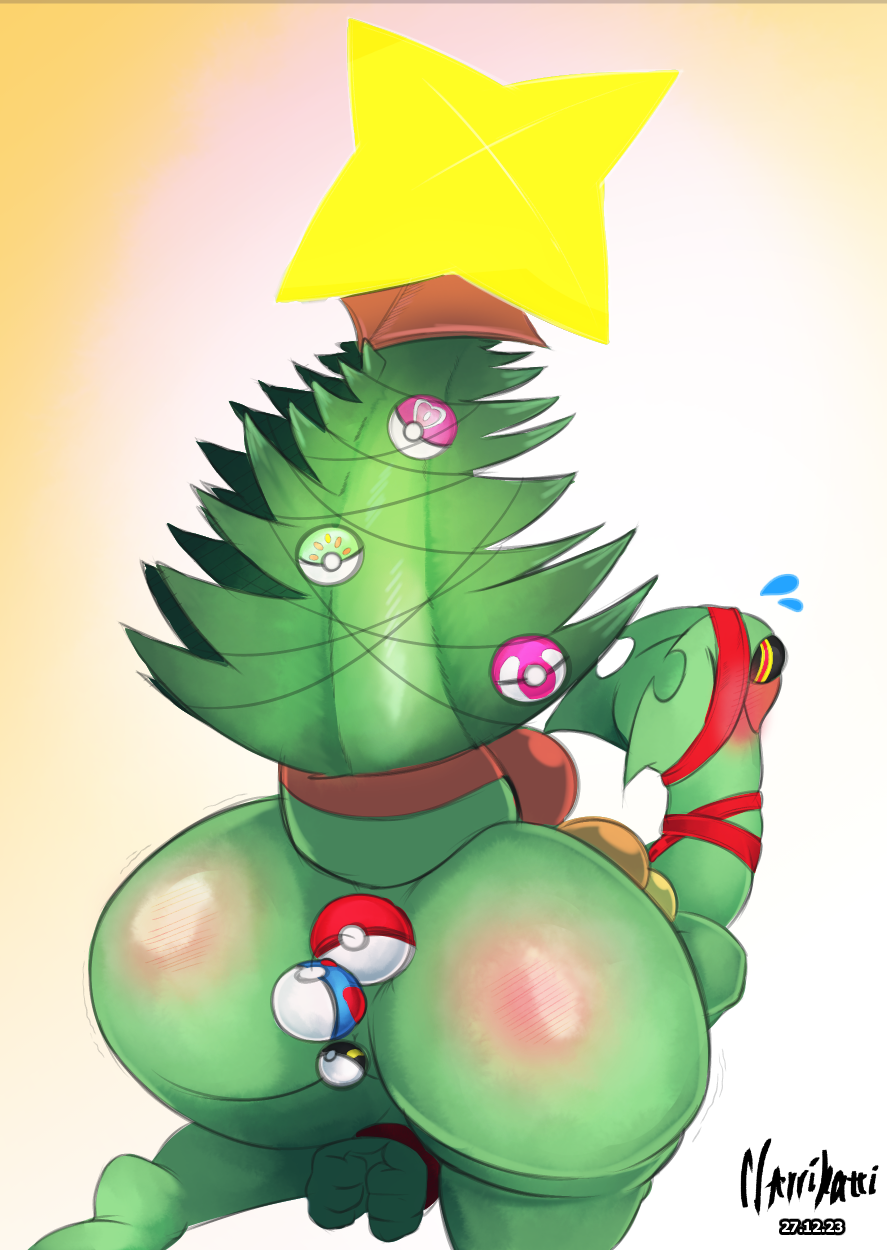 1girls anal_beads anthro ass ass_up ball_gag big_butt blindfold blush bondage bound christmas christmas_tree female female_only friend_ball gag great_ball heal_ball hi_res holidays love_ball luxury_ball mega_evolution mega_sceptile narrikatti nintendo penetration plant pokémon_(species) poke_ball poke_ball_insertion pokeball pokemon pokemon_(species) reptile scalie sceptile sex_toy solo spank_marks tree ultra_ball