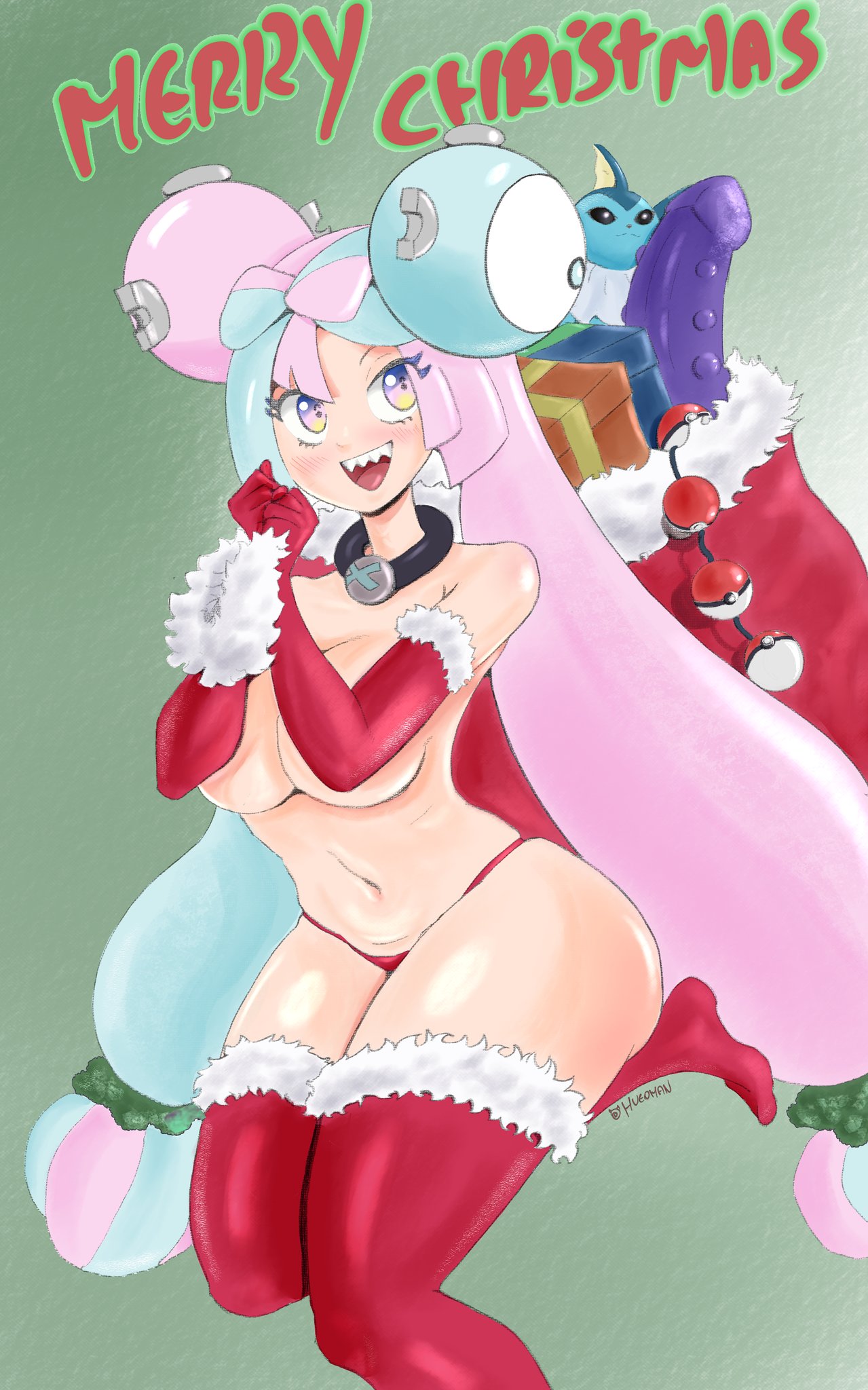 1girls 2023 big_ass big_thighs blue_eyes blue_hair breasts christmas dildo elbow_gloves female gloves gym_leader hueoman human iono_(pokemon) legwear navel pink_eyes pink_hair pokemon pokemon_sv red_gloves red_legwea sex_toy sharp_teeth smile thighhighs two_tone_hair vaporeon very_long_hair