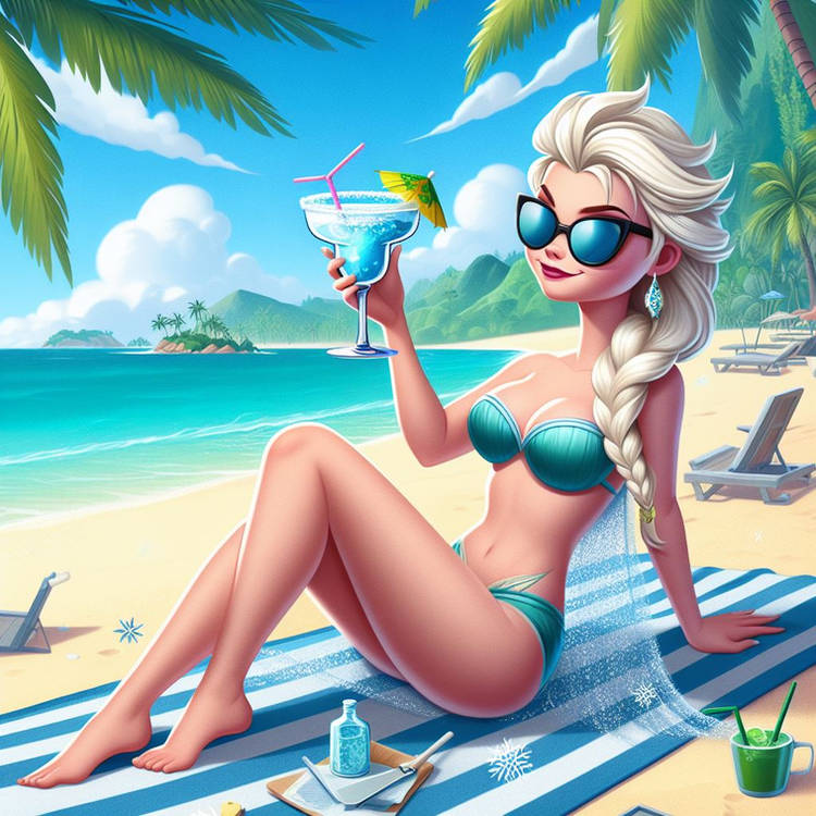 1girls ai_generated beach bikini bra disney disney_princess elsa elsa_(frozen) female female_only frozen_(film) frozen_2 panties top