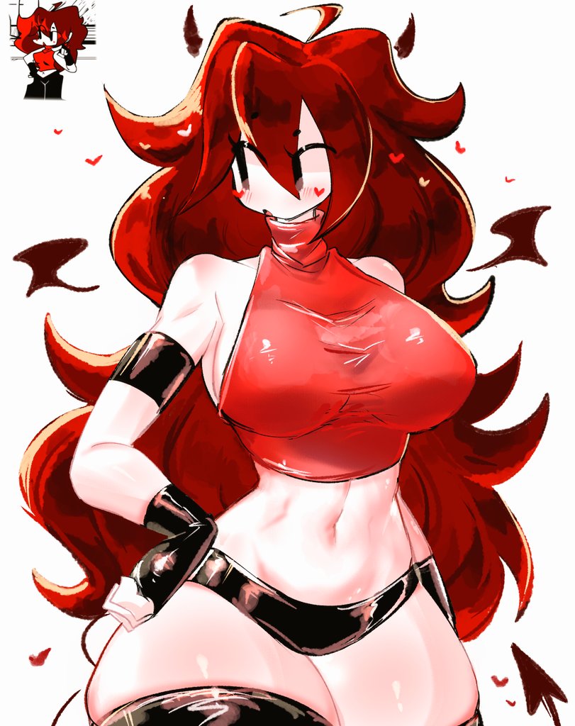 1girls, ahoge, big breasts, blush, breasts, female, fingerless gloves, friday night funkin, girlfriend (friday night funkin), gloves, long hair, red hair, reference image, simple background, thick thighs, thighhighs, usa37107692, white background, wide hips