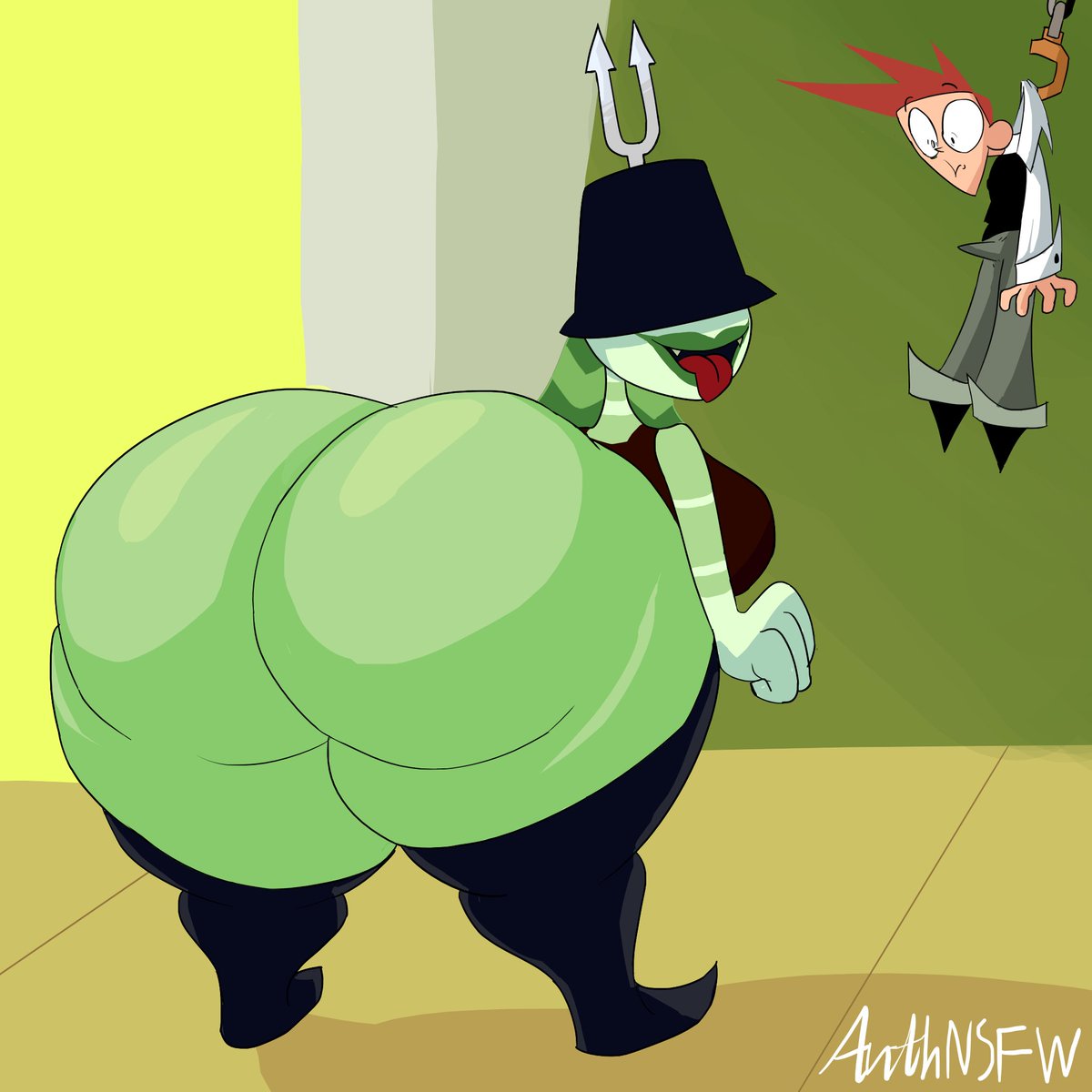 anthro ass banillansfw big_ass bottomless brad_carbunkle erection green_body huge_ass large_thighs looking_back my_life_as_a_teenage_robot redraw smooth_skin tammy_(mlaatr) thick_thighs tongue_out wide_hips