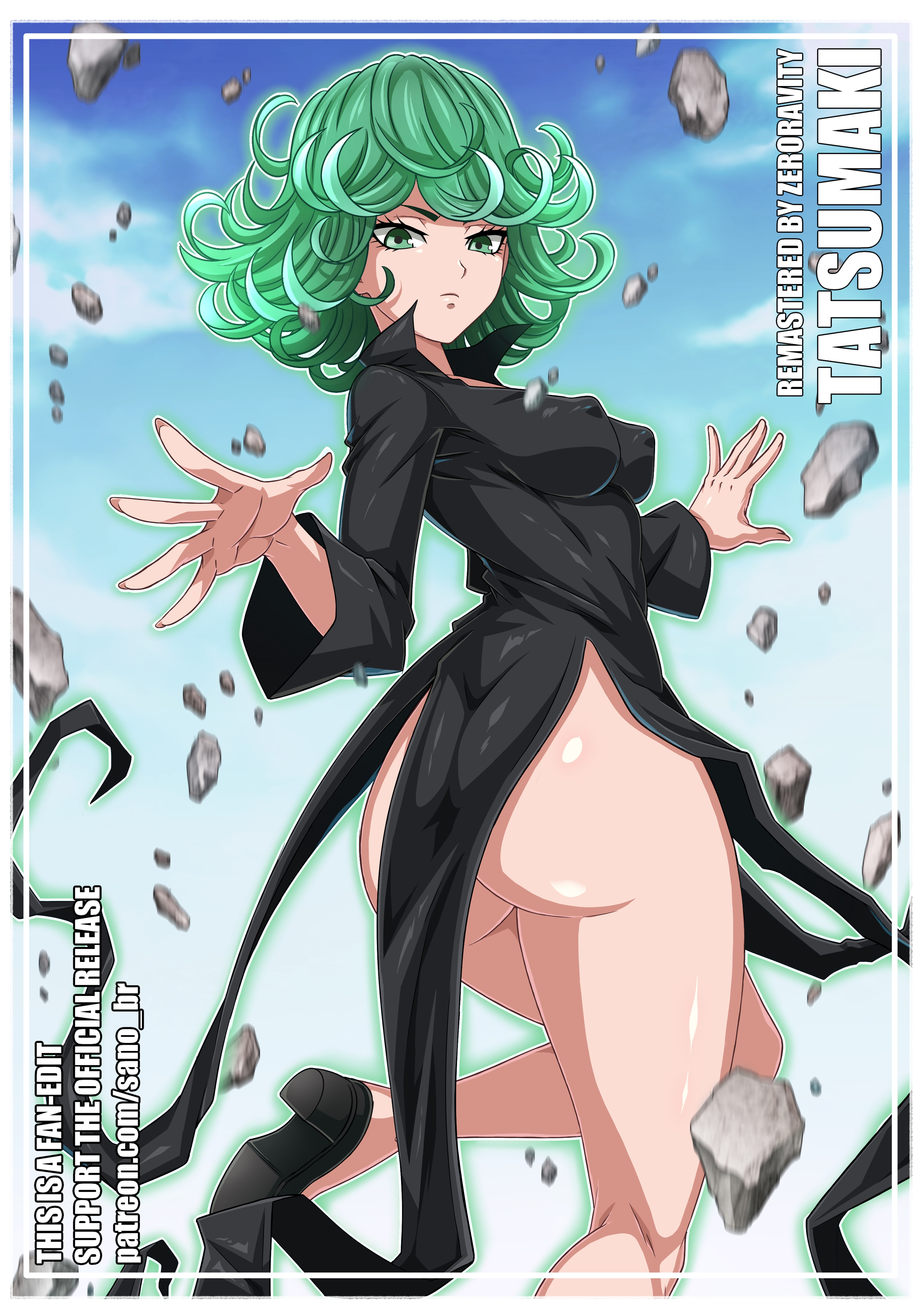 1girls, ass, dress, female, female only, green hair, looking back, no panties, one-punch man, sano-br, solo, solo female, tagme, tatsumaki