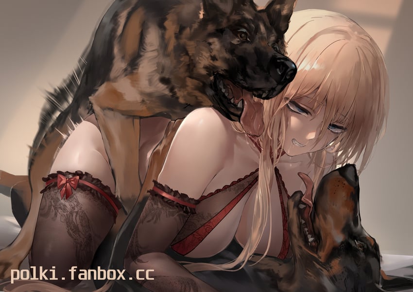 anal_penetration azur_lane bismarck_(azur_lane) canid canid_on_humanoid canine canine_on_human dog domestic_dog female_human feral gangbang human male male/female male_canine polki straight vaginal_penetration zoophilia