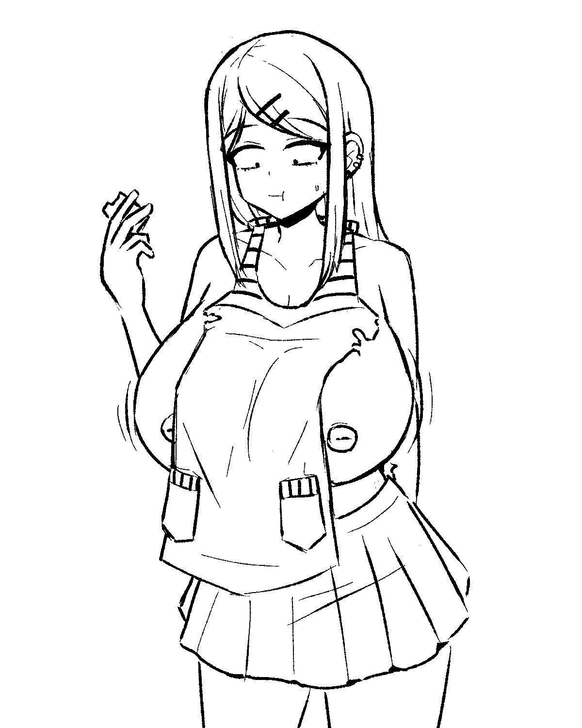 1girls 2022 breast_expansion dagashi_kashi endou_saya_(dagashi_kashi) exposed_breasts huge_breasts inksgirls nipples tagme uncolored wardrobe_malfunction