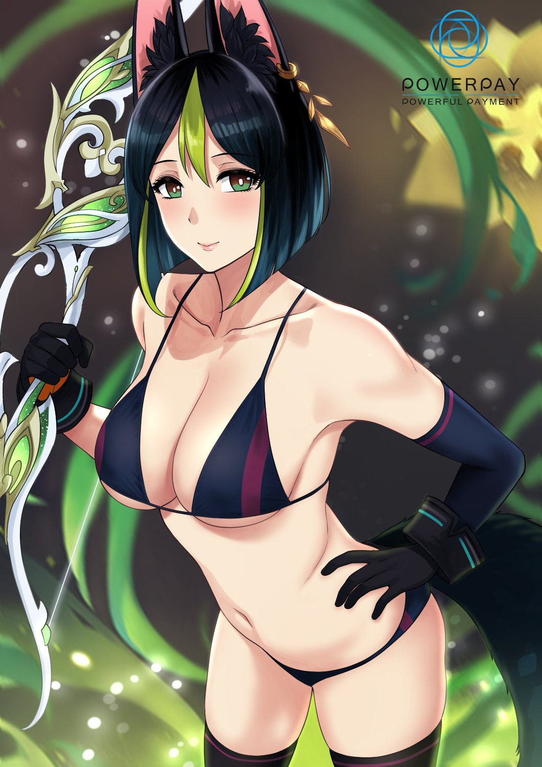 1girls, blush, breasts, female, female only, genderswap, genshin impact, gloves, hands on hips, rule 63, solo, tighnari (genshin impact), xtermination