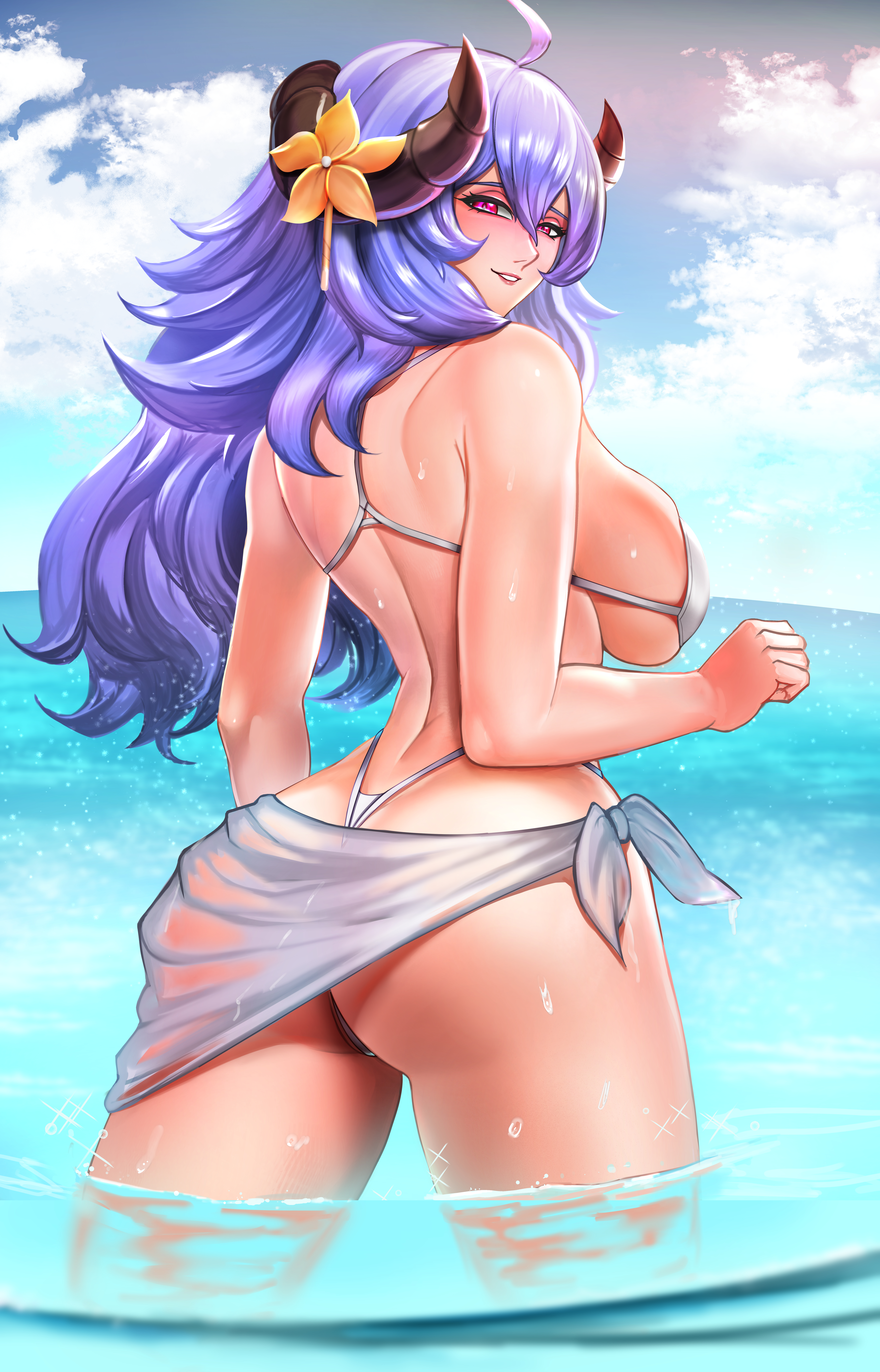1girls, ass, badcompzero, big ass, big breasts, bikini, breasts, female, kindred, lamb (league of legends), league of legends, looking back, riot games, solo, spirit blossom kindred