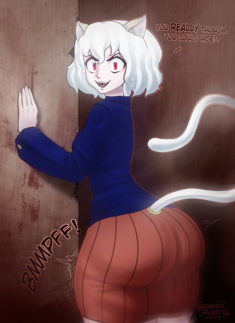 1girls, ass, ass expansion, back view, big ass, big butt, bubble ass, bubble butt, english text, female, female only, huge ass, huge butt, hunter x hunter, ignantastro, neferpitou, solo, text, thick ass, thick butt, thick thighs