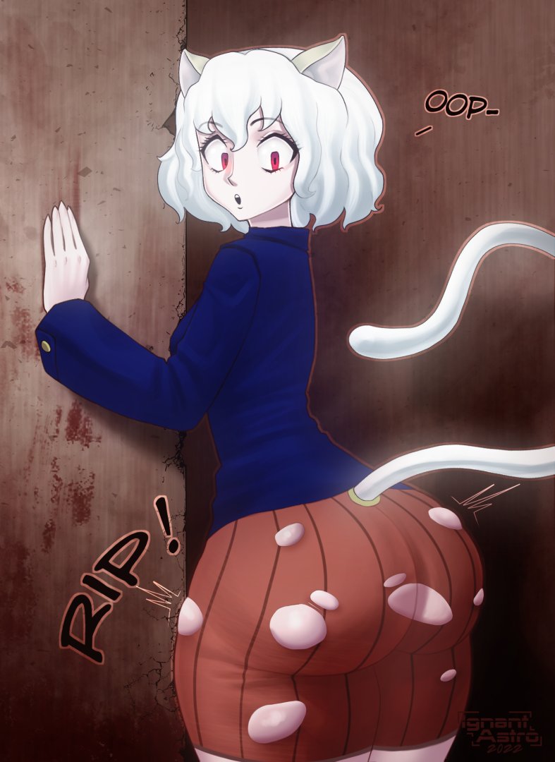 1girls, animal ears, ass, ass expansion, back view, big ass, breasts, bubble ass, bubble butt, cat girl, chimera ant, female, female only, huge ass, huge butt, humanoid, hunter x hunter, ignantastro, light skin, light-skinned female, neferpitou, pale skin, pale-skinned female, ripped clothing, ripped pants, short hair, shounen jump, solo, thick ass, thick thighs, villainess, white hair