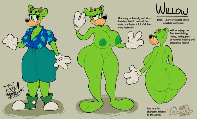 anthro ass big_breasts breasts cervid cleavage clothed clothing female footwear gloves green_body handwear mammal model_sheet shoes toonsexual toontown_deer toontown_online toontown_rewritten toony_eyes willow