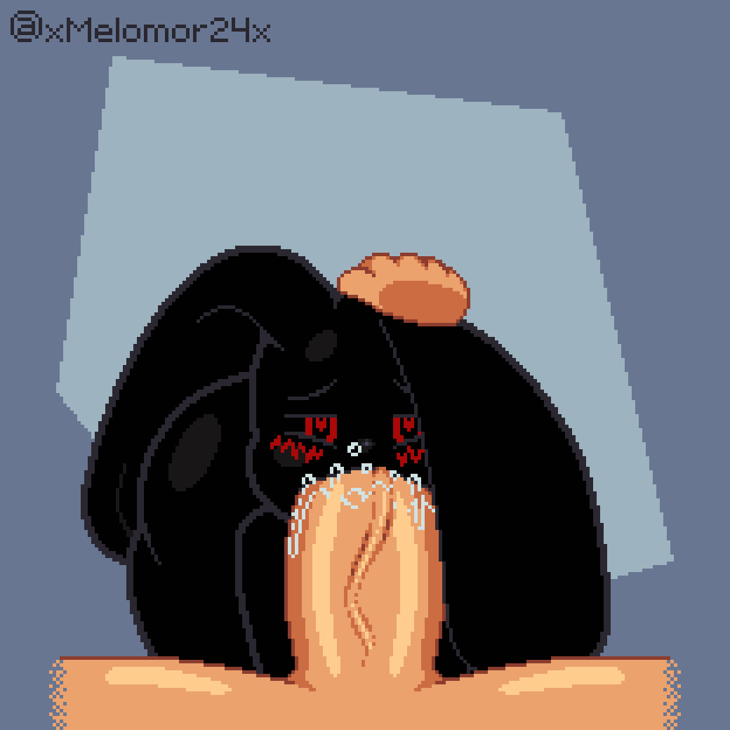 anthro big_ass big_butt big_penis black_body blowjob bunny_ears femboy grabbing_head heart_eyes lagomorph male oc original_character pixel_art rabbit thick_thighs xmelomor24x