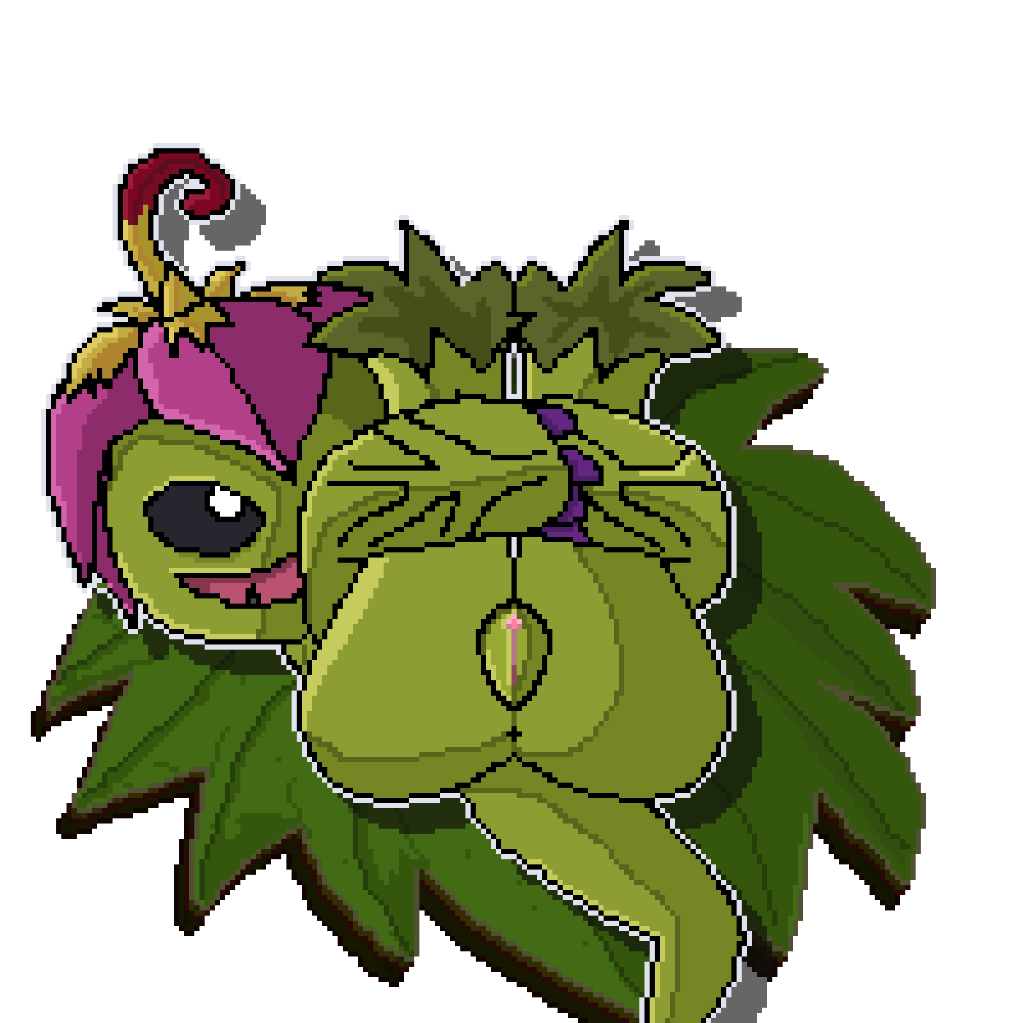 anthro anus ass bandai_namco digimon digimon_(species) digimon_adventure digital_media_(artwork) female feral flower genitals hi_res hugging_legs humanoid lawealewd palmon pixel_(artwork) plant pussy smile solo