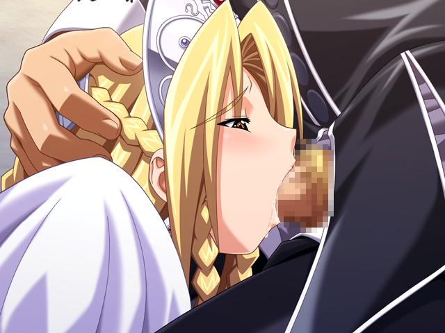 blonde_hair blush brown_eyes censored deepthroat fellatio fujii_kazuha hair iria_(ryouki) oral penis princess ryouki