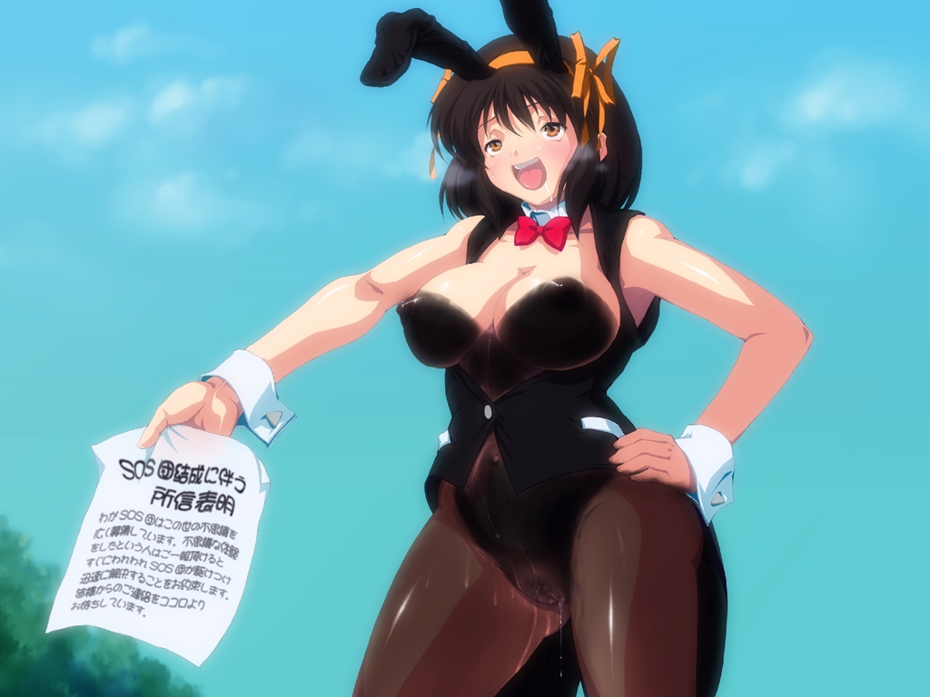 animal_ear artist_request blush body_paint bodypaint breasts bunny_girl bunnysuit false_clothes large_breasts nipples paint painted_clothes pubic_hair pussy smile suzumiya_haruhi suzumiya_haruhi_no_yuuutsu