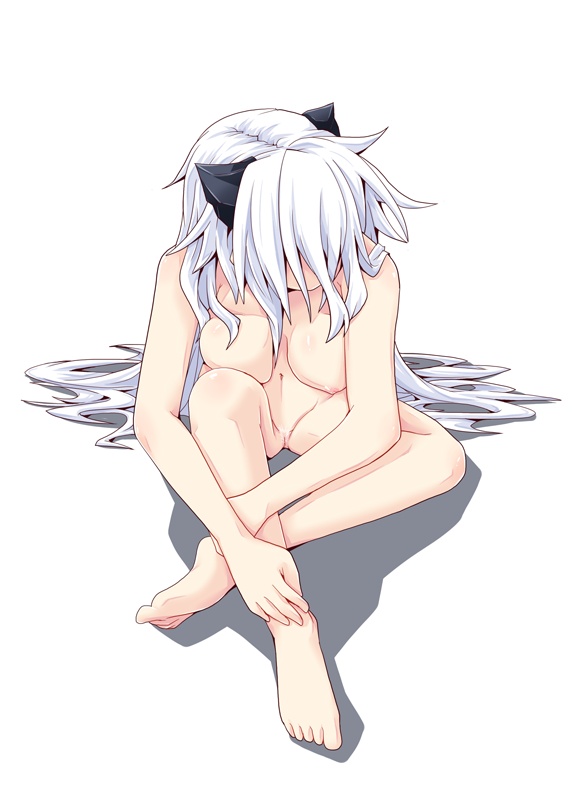 animal_ears barefoot breasts cat_ears feet female long_hair nipples nude original pussy reku shiroko_(reku) silver_hair sitting solo uncensored very_long_hair