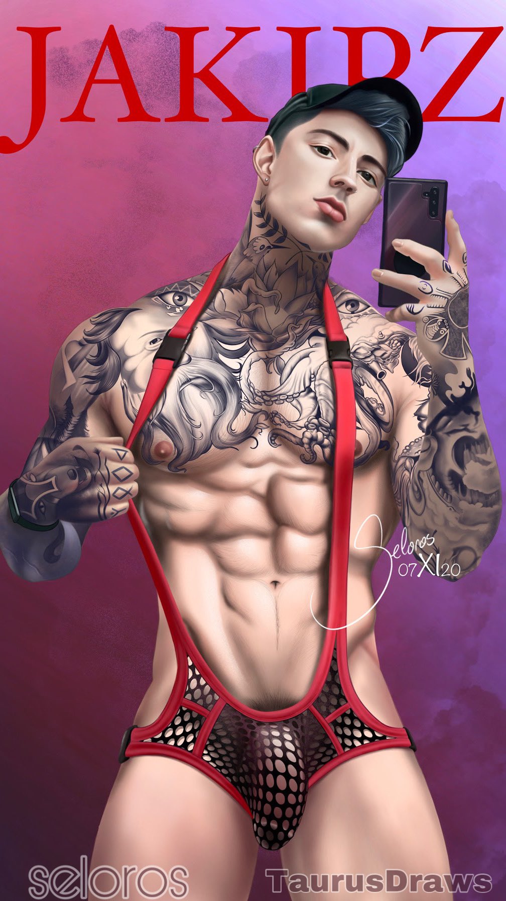 1boy flaccid flaccid_penis jake_"jakipz"_andrich looking_at_viewer male male_only mesh muscles muscular muscular_male onlyfans_model real_person see-through_clothing selfie seloros singlet solo solo_male tattoos