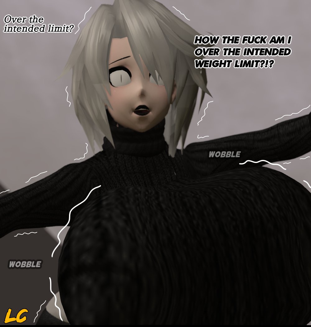 big_breasts black_lipstick breasts clothed clothed_female clothes clothing dialogue female female_only huge_breasts human imminent_danger large_breasts lwd_cartoonz outdoors scared shaking spiky_hair sweater turtleneck turtleneck_sweater unknown_(lwd_cartoonz) white_hair wobbling_breasts