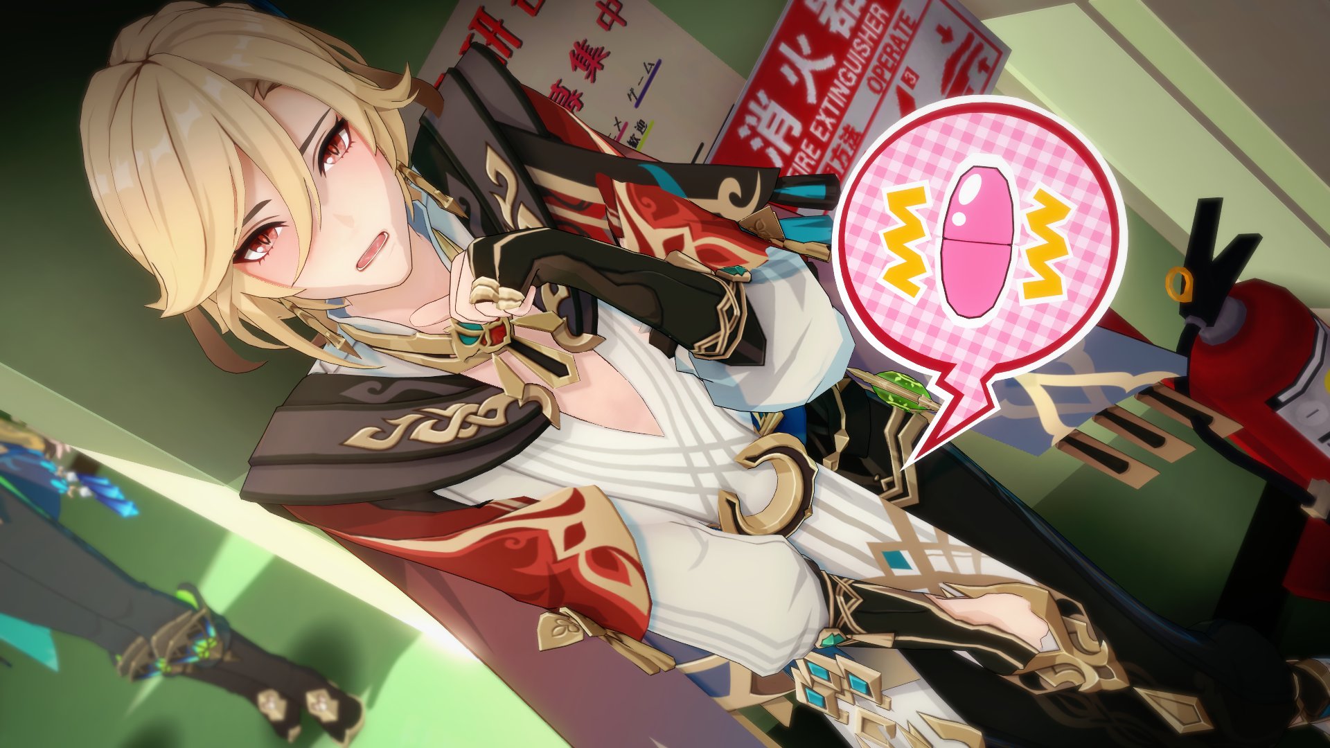 blonde hair, gay, genshin impact, kaveh (genshin impact), male, male focus, male only, red eyes, twink, vibrator, vibrator in ass, vibrator under clothes, yaoi