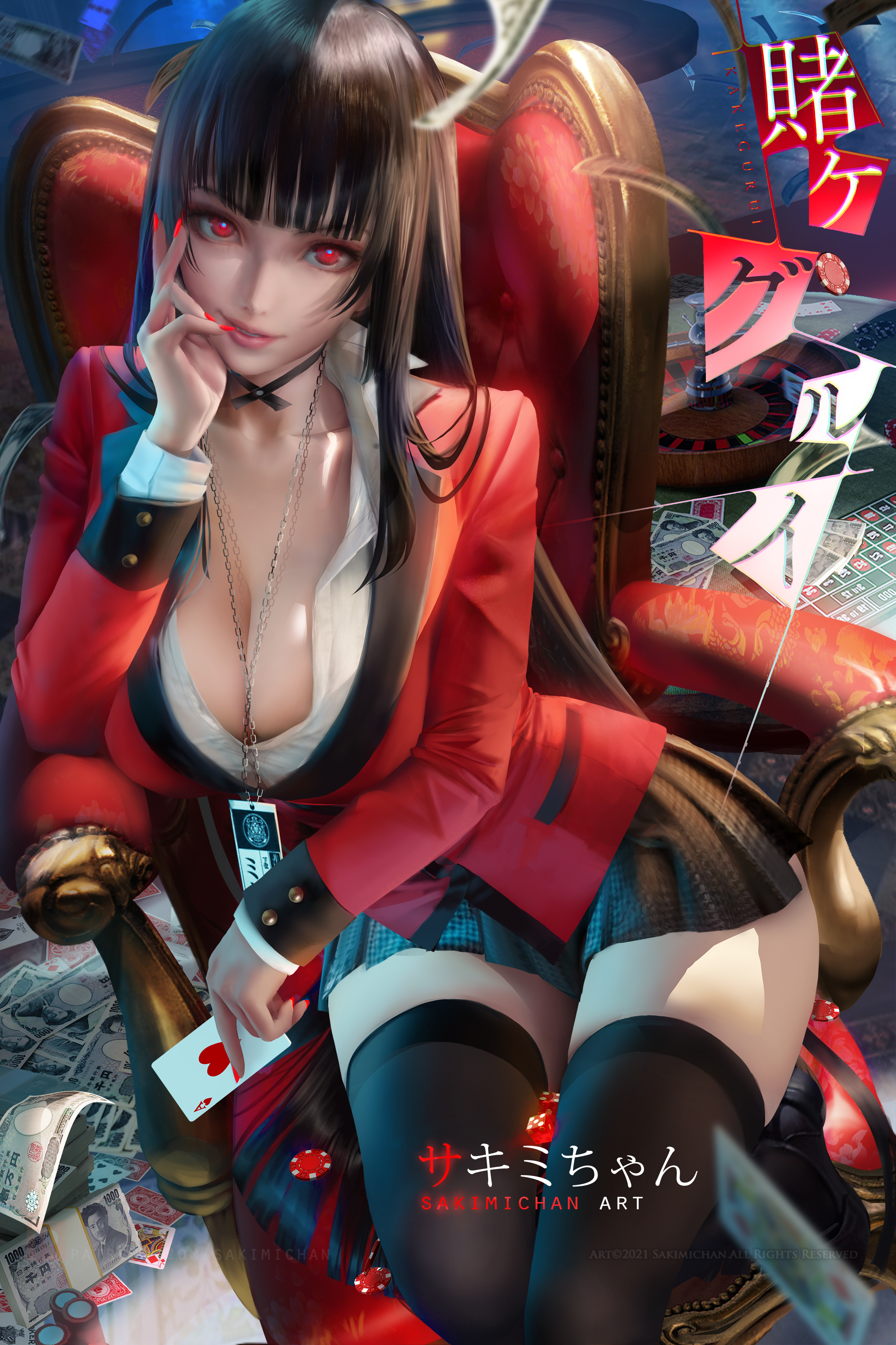 big breasts, breasts, female, jabami yumeko, kakegurui, sakimichan, thick thighs