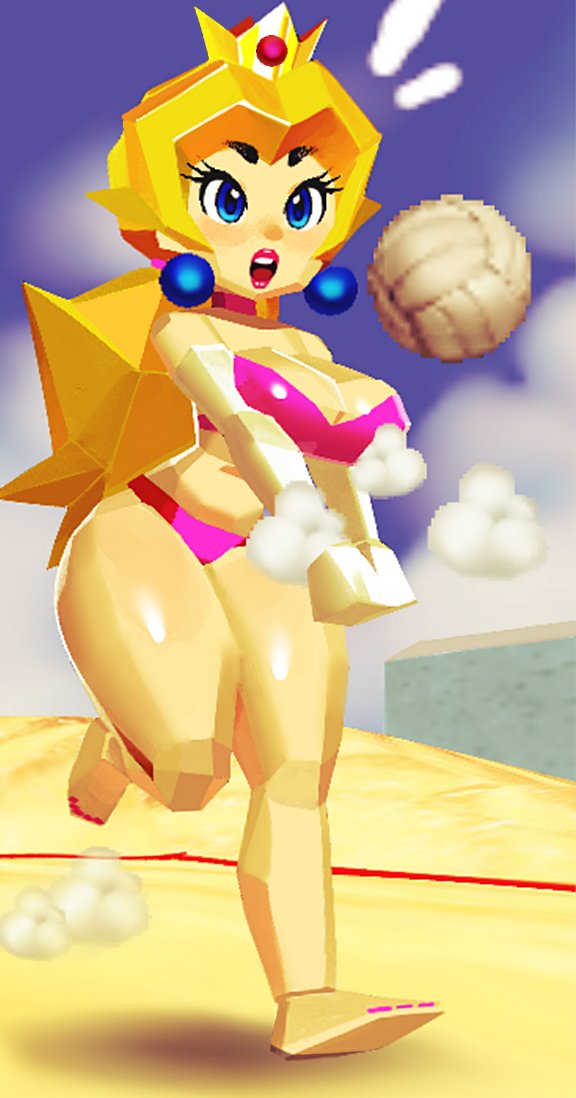 1girls barefoot big_ass big_breasts big_thighs bikini bikini_bottom bikini_top blonde_hair blue_eyes breasts choker cleavage collar crown earrings elbow_gloves female female_only gloves huge_ass huge_breasts large_ass large_breasts light-skinned_female light_skin lips lipstick long_hair low-poly low_poly low_poly_peach lowpoly mario_(series) nail_polish nintendo nintendo_64 open_mouth opera_gloves painted_nails painted_toenails pink_bikini pink_lipstick pink_nail_polish pink_nails polygon princess_peach sand shiny_skin solo strapless_bikini swimsuit thick thick_hips thick_thighs volleyball volleyball_(ball) wamudraws white_gloves wide_hips