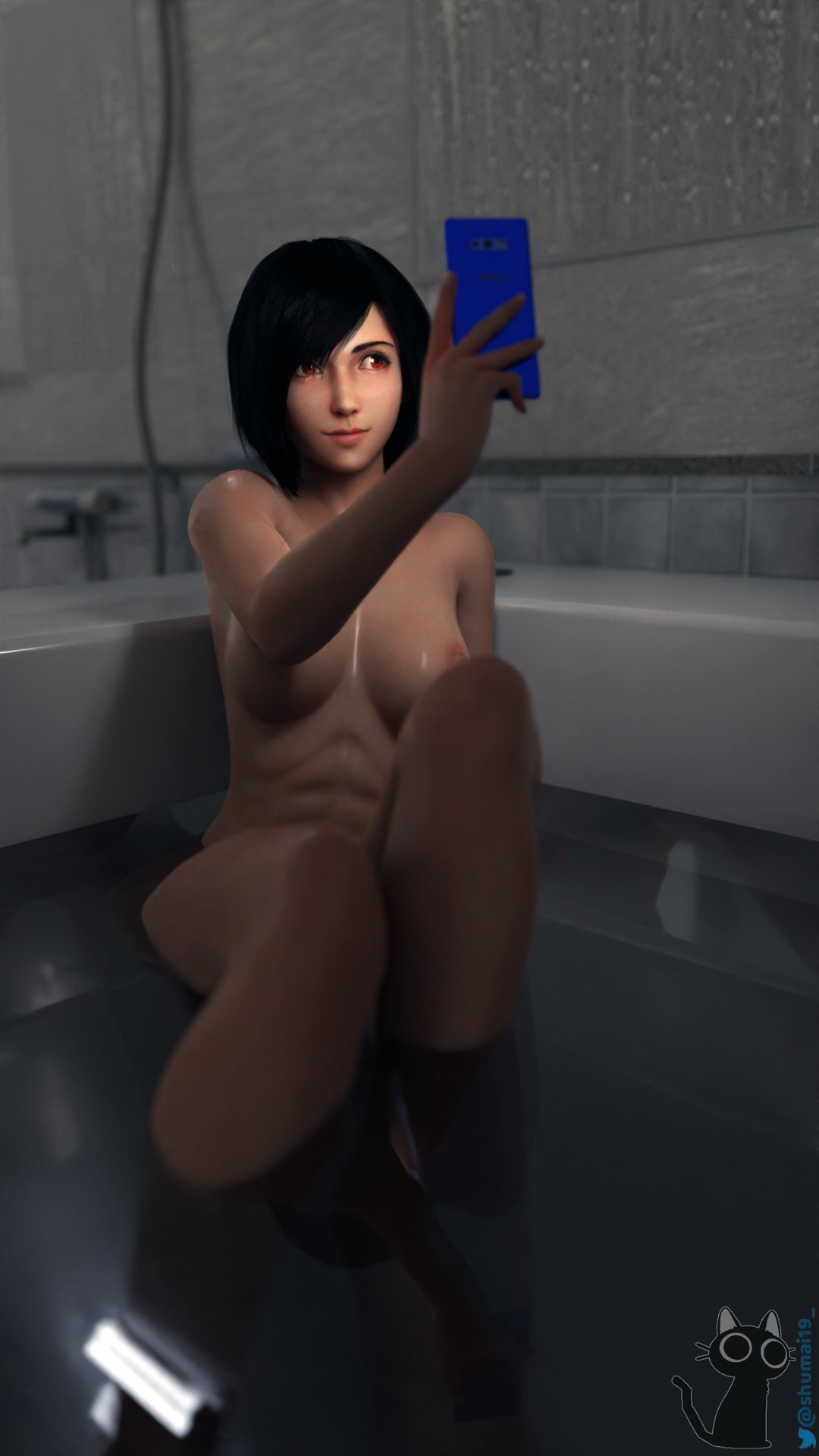 1girls 3d bath bathing female female_only final_fantasy final_fantasy_vii medium_breasts naked selfie shumai3d six_pack tagme tifa_lockhart