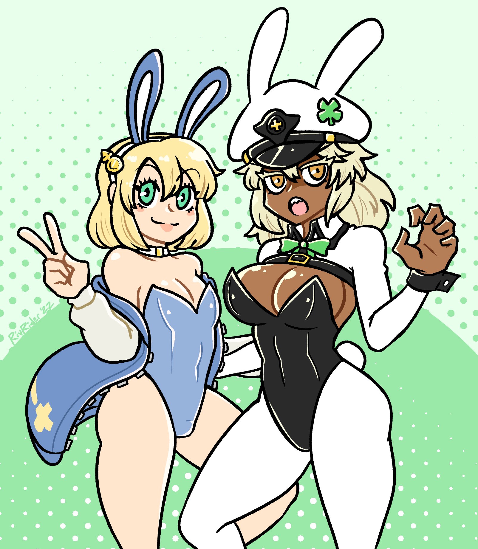1boy, 1girls, breasts, bridget, bulge, female, femboy, guilty gear, male, ramlethal valentine, rivuxart