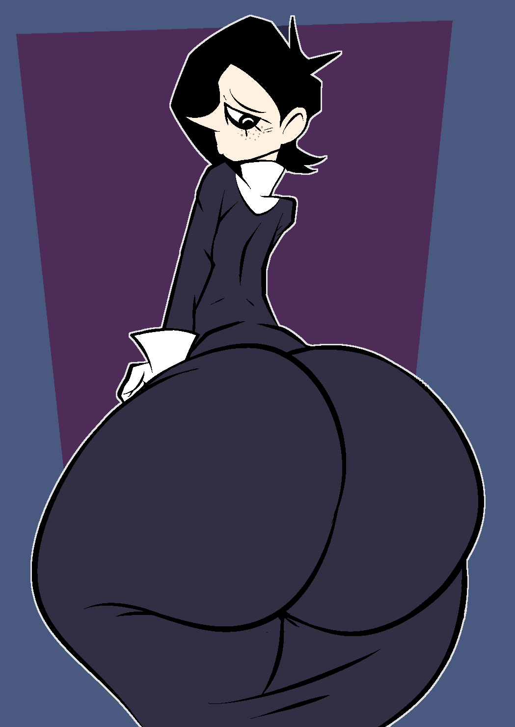 1boy 2022 ass big_ass black_hair bottom_heavy clothed clothing collar curvy curvy_figure dat_ass dumptruck_ass fat_ass femboy flat_colors fully_clothed gigantic_ass girly goth hair huge_ass large_ass looking_back male male_focus nasty_spaghjett oc original original_character pale-skinned_male pale_skin revel_(theblooky) short_hair solo solo_focus theblooky thick_ass voluptuous white_outline wide_hips