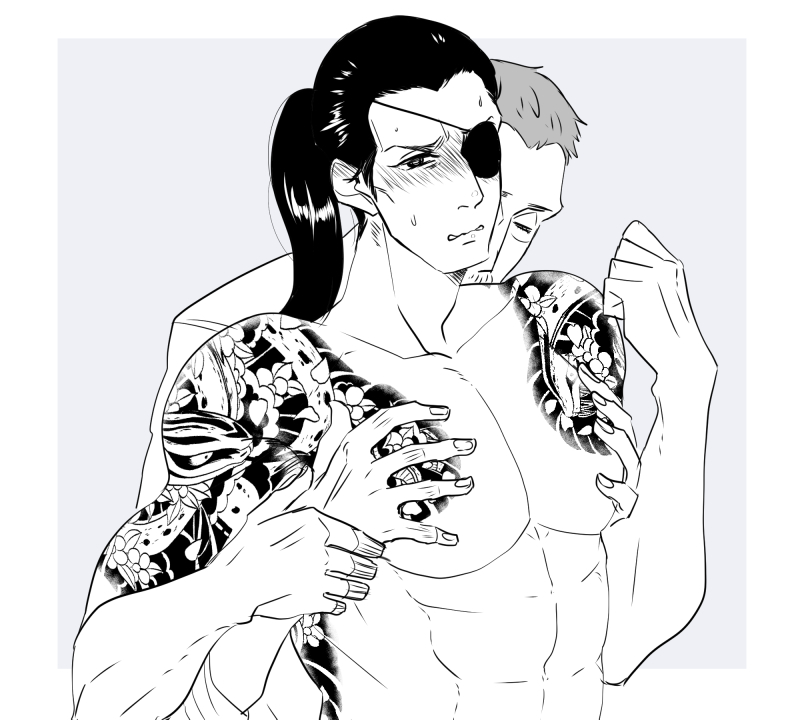 age_difference e_0201 fondling gay majima_goro male_only no_visible_genitalia older_male ryuu_ga_gotoku sagawa_tsukasa tattoo