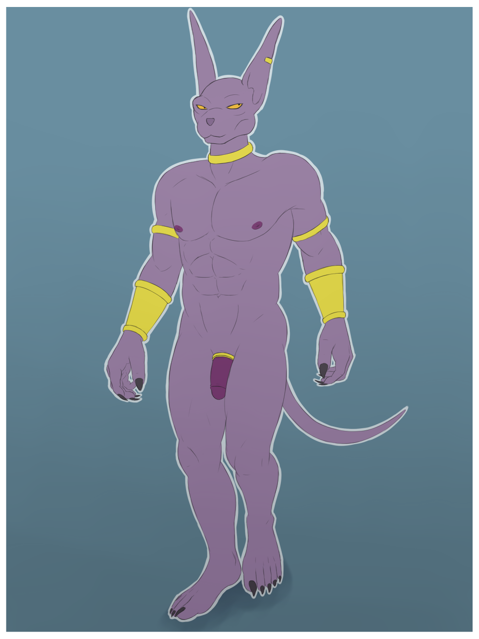 anthro anubis-kruger balls beerus cock_ring dragon_ball dragon_ball_super felid feline feline_humanoid flaccid furry gay god_of_destruction hairless_cat male male_only muscles nude penis solo solo_male sphynx_(cat) tail