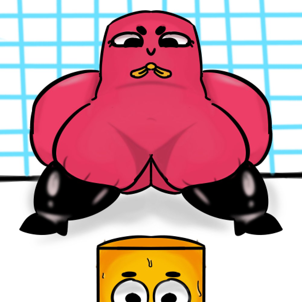 1boy 1girls 2022 ass big_ass boots bottom_heavy bowtie bubble_butt clip_(snipperclips) curvy curvy_figure dat_ass female gigantic_ass gigantic_thighs huge_ass huge_thighs hyper hyper_ass imminent_sex imminent_snu_snu large_ass looking_at_partner male nervous_sweat orange_skin pink_skin scared shading smile snip_(snipperclips) snipperclips snu-snu sweat thick_thighs tristnsfw