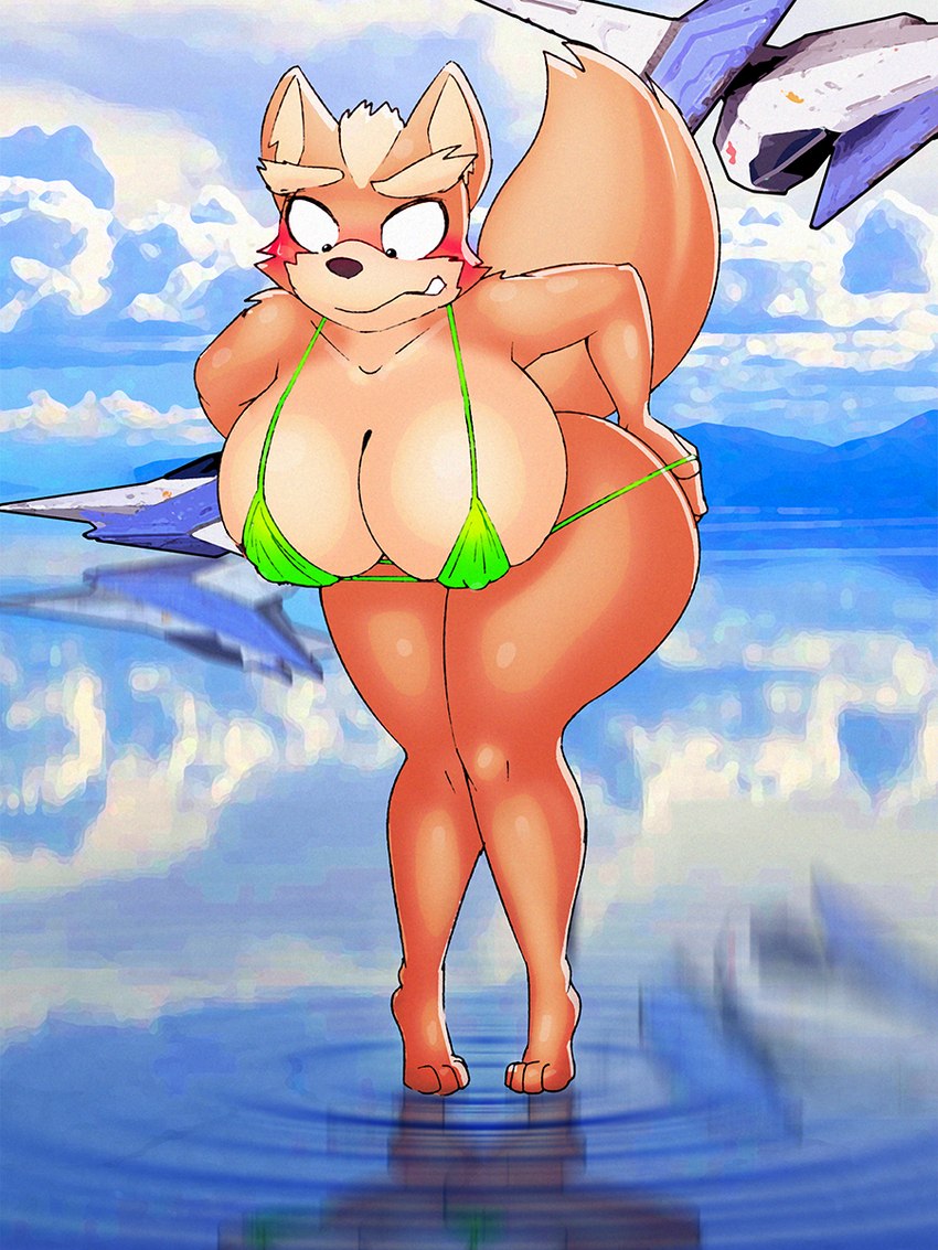 1girls, ass, big ass, big breasts, big butt, bikini, breasts, breasts bigger than body, breasts bigger than head, breasts bigger than torso, cleavage, dracojeff, female, female only, fox, fox mccloud, furry, genderswap, hourglass figure, huge ass, huge breasts, nintendo, nipple bulge, nipples, nipples visible through clothing, rule 63, star fox, tagme