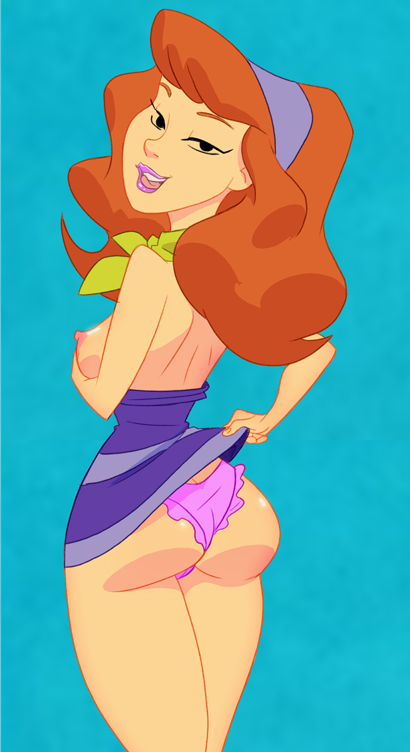 1girls, ass, breasts, daphne blake, datguyphil, dress lift, dress up, exposed ass, exposed breasts, female, hanna-barbera, panties, red hair, scooby-doo, seductive look, seductive smile, skirt lift, skirt up, teasing, teasing viewer