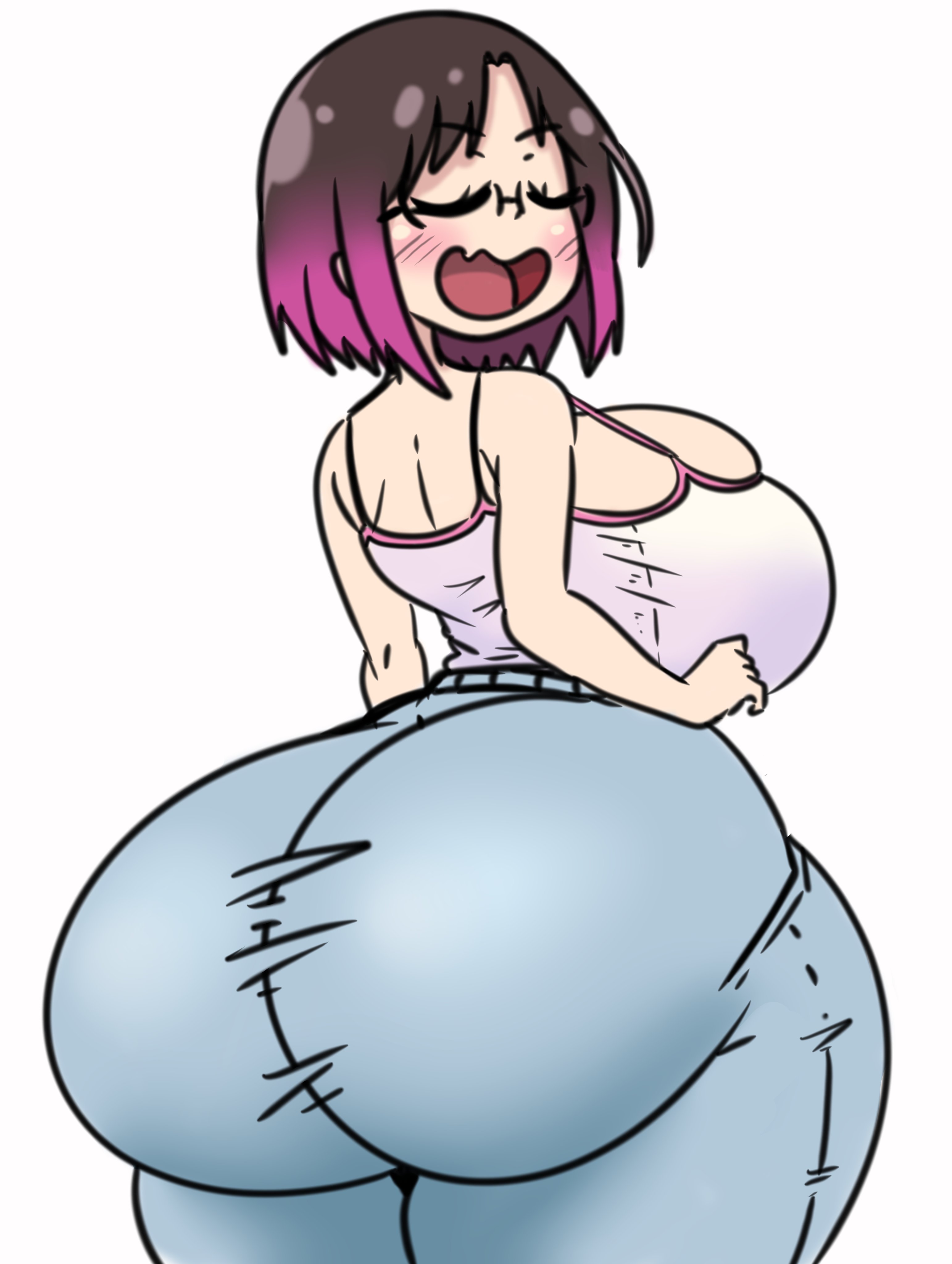 1girls, ass, ass bigger than head, ass body, ass focus, big ass, big breasts, big butt, black hair, breasts, breasts bigger than head, butt bigger than head, elma (dragon maid), female, glasses, huge ass, huge breasts, inakotho, kobayashi-san chi no maidragon, miss kobayashi's dragon maid, multicolored hair, open mouth, pants, purple hair, thick thighs