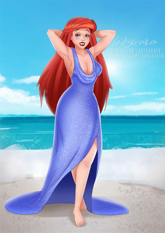 ariel beach blue_dress disney disney_princess dress ladykraken tagme the_little_mermaid