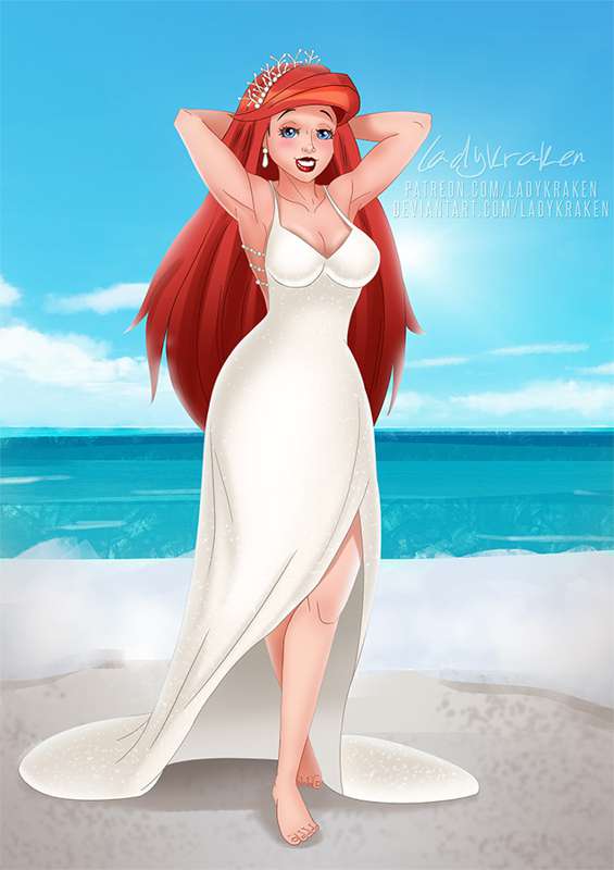 ariel beach crown disney disney_princess dress ladykraken tagme the_little_mermaid tiara white_dress