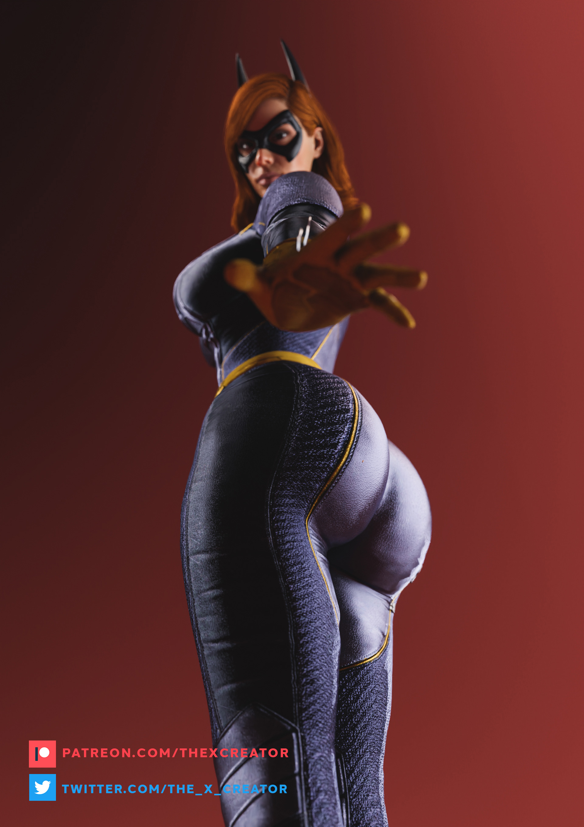 1girls, 3d, ass, ass focus, barbara gordon, bat ears, batgirl, batgirl (gotham knights), batman (series), big ass, big butt, breasts, bubble butt, cheesecake, dc, dc comics, domino mask, female, ginger, ginger hair, gotham knights, light skin, light-skinned female, mask, orange hair, patreon username, round ass, solo, superhero costume, superheroine, the x creator, thick ass, thick thighs, tight clothing, twitter username